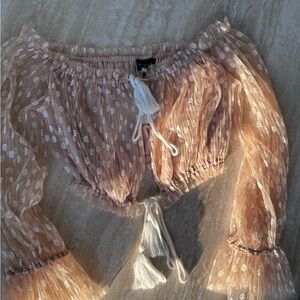 MAJORELLE Pink Smocked Tie Front Blouse